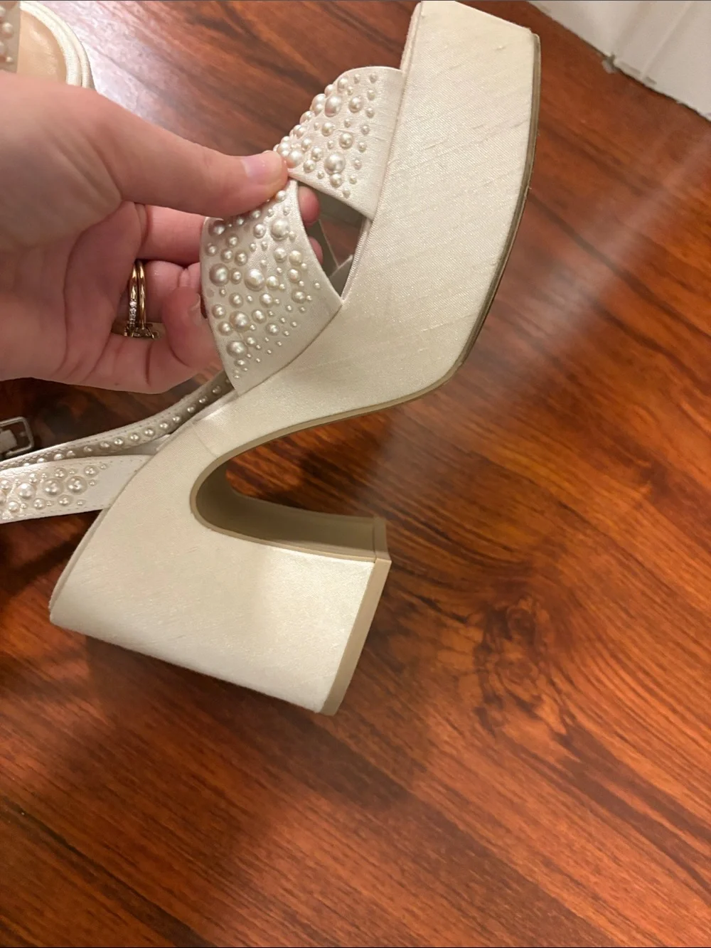Dolce Vita Pearl-Embellished Ivory Platform Sandals